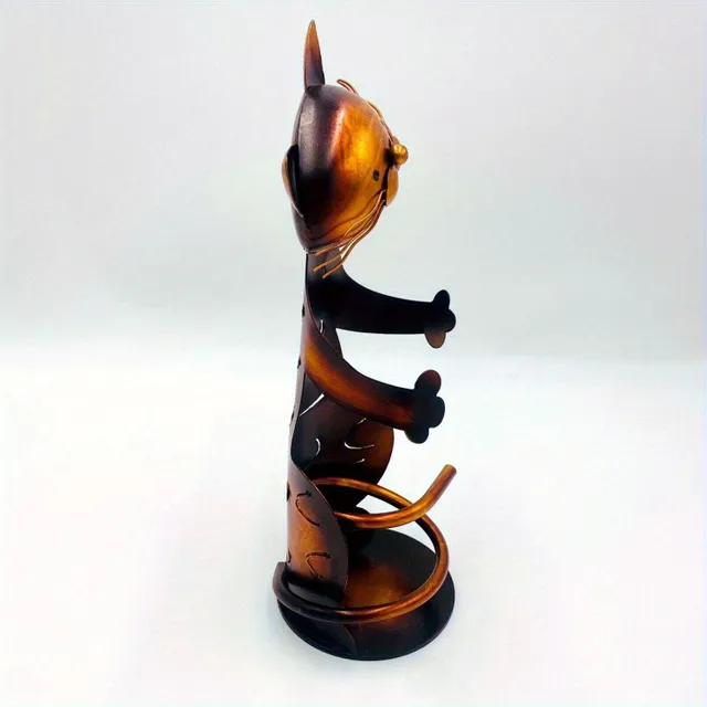 Elegant table stand for wine shaped cat made of forged iron for kitchen and dining room