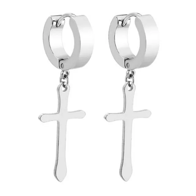 Men's earrings - Rings with cross - 3 colors