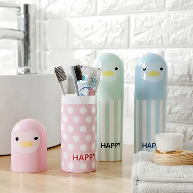 Penguin toothbrush and toothpaste case