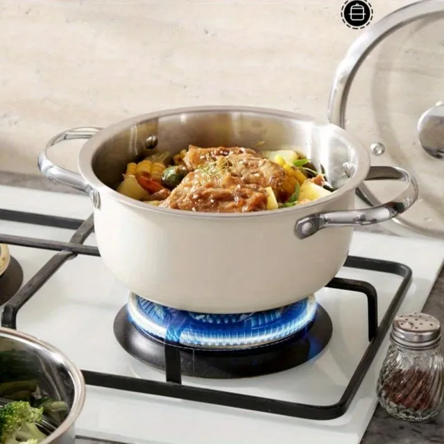 Stainless steel steam pot with soup pot, thick hollow heat resistant handle and lid - Korean style