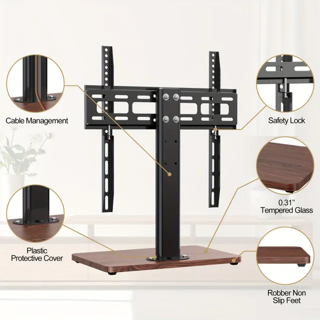 Universal TV Stand Table TV Stand For 26-55 inch LCD LED TV - 6 Level Height Adjustable TV Base Stand With Cable Management, VESA 400x400 Mm