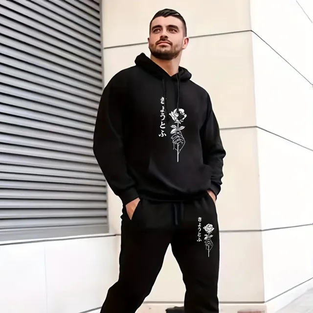 Men's casual tracksuit with rose print