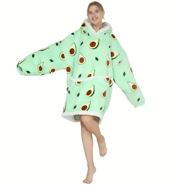 1pc Carryable blanket with hood with avocado pattern for women Men