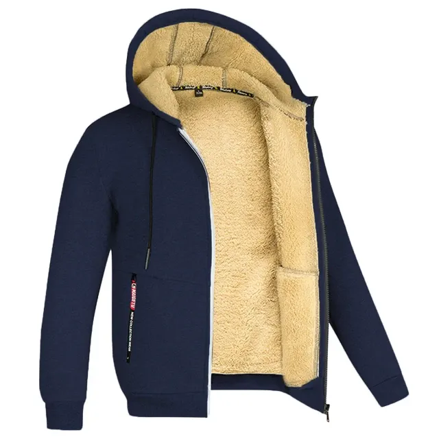 Winter unisex sweatshirt with hood on zipper and teddy lining