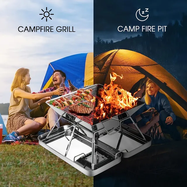 Outdoor Portable 304 Nerezová Ocel Skládací Gril Na Grilování, Kamna Na Spalování Dřeva BBQ Gril Na Uhlí