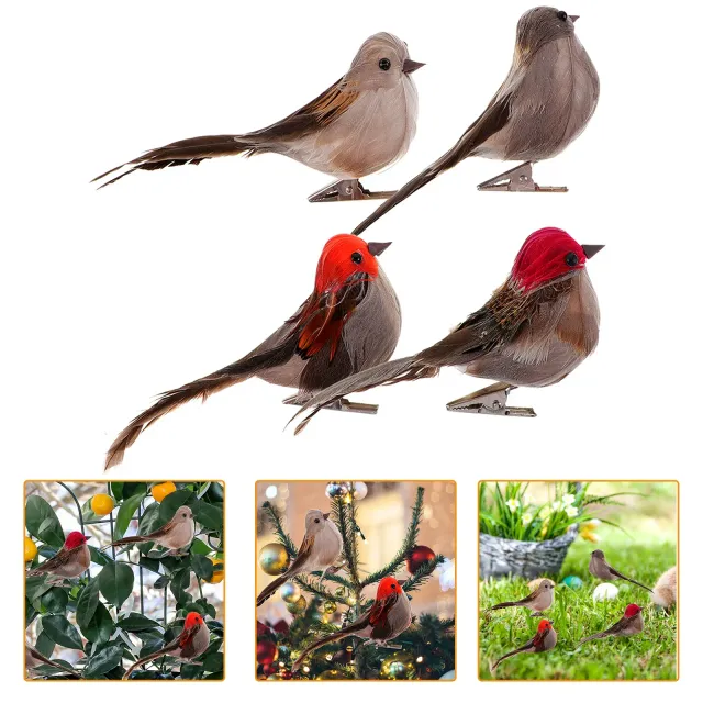 4 kusy umělých ptáčků na vánoční strom, vhodné jako zahradní dekorace