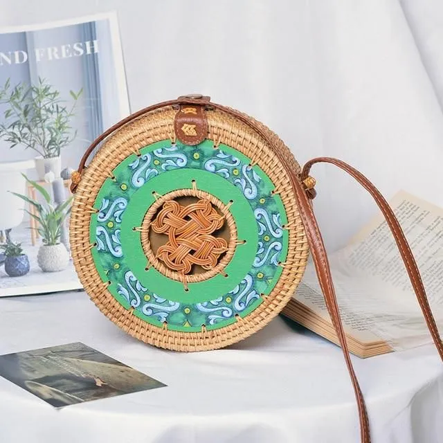 Rattan round handbag