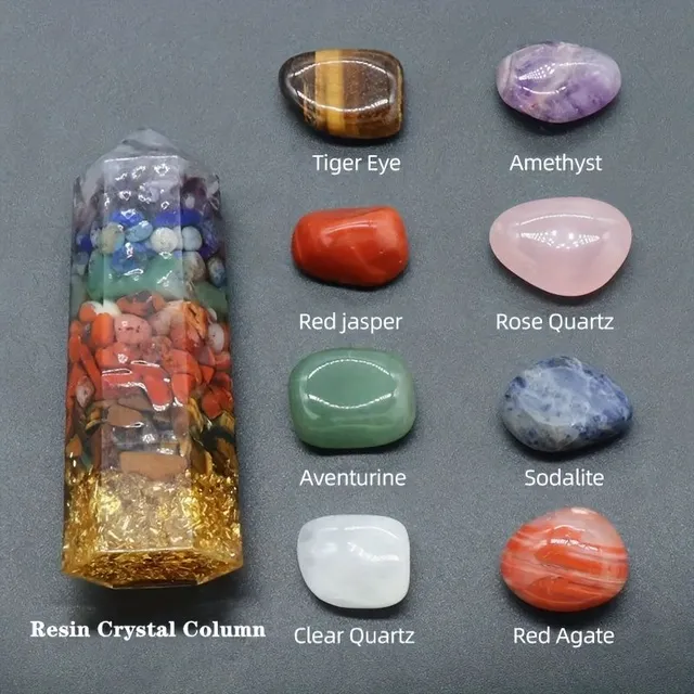 7ks Sada přírodních krystalů - Kameny 7 čaker, jógová rovnováha, dekorace z minerálů a křišťálu