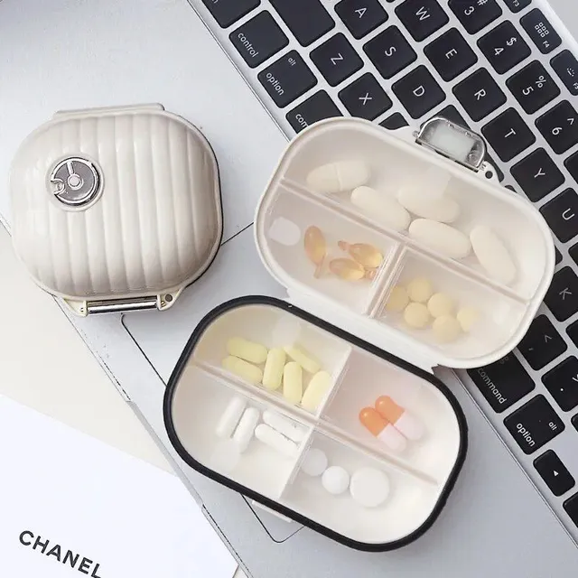 Cutie pentru pastile de călătorie cu compartimente pentru medicamente, cutie ușoară pentru pastile, organizator de pastile