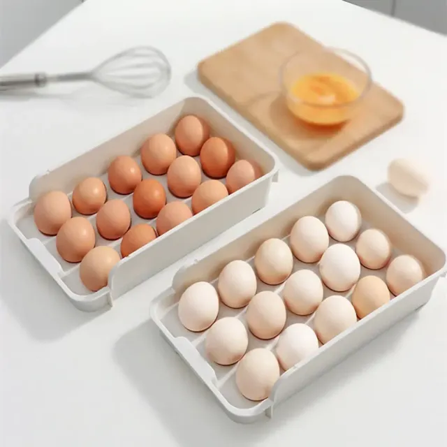 Organization box for eggs in the fridge with possibility of stacking