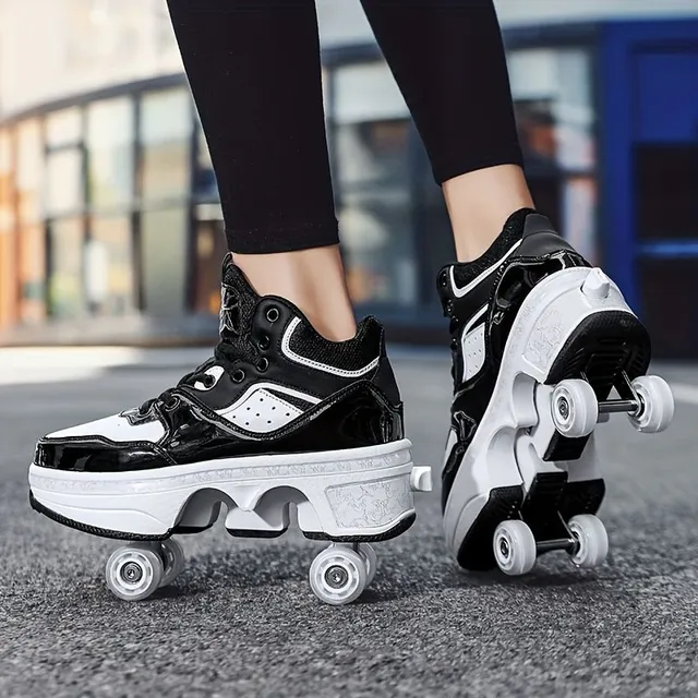 Universal children's ankle skates with 4 detachable wheels, comfortable and casual platform sneakers for boys and girls on outdoor activities