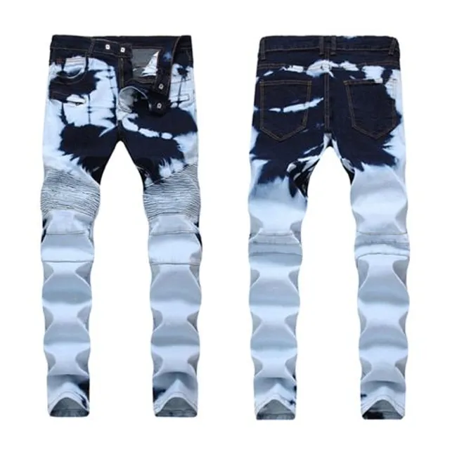 Pánské módní džíny Slim Fit Elastic Ripped Jeans Light blue 1716 31