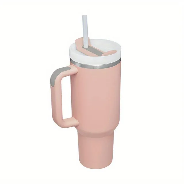 Stainless steel portable thermo mug with straw in different colours