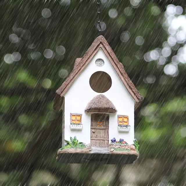 Rustic hanging house for birds for outdoor garden