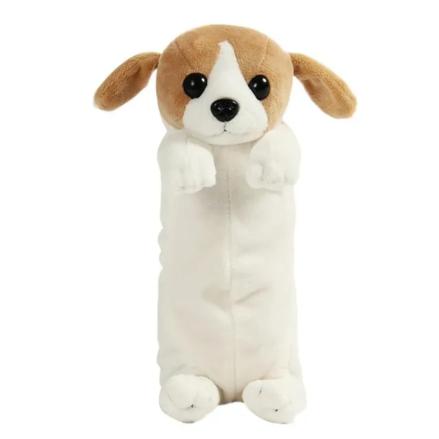 Plush school pencil case for crayons or markers in the shape of a dog