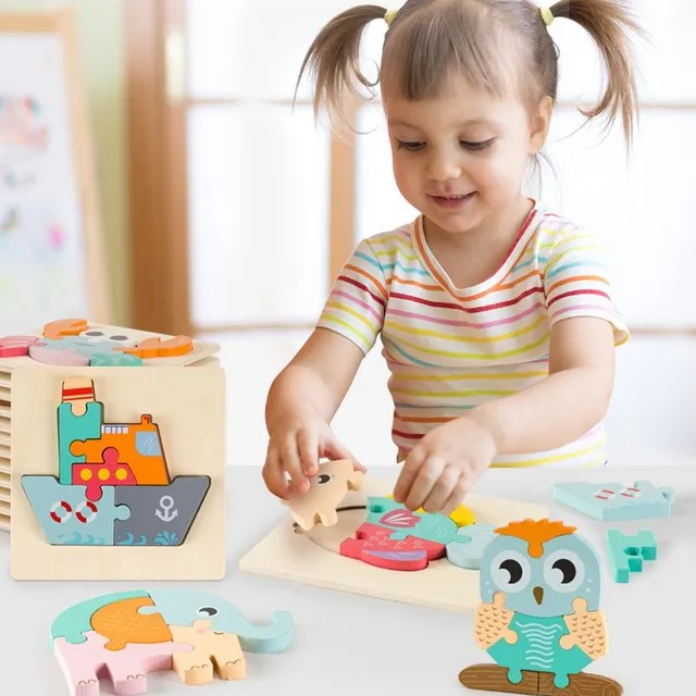 Wooden educational children's puzzle with animals