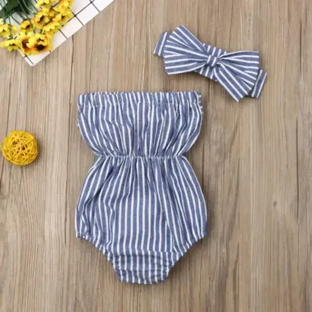Children's overall with bow and stripe pattern + headband