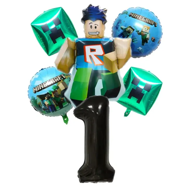 Stylish set of birthday balloons in the performance of popular characters from Minecraft