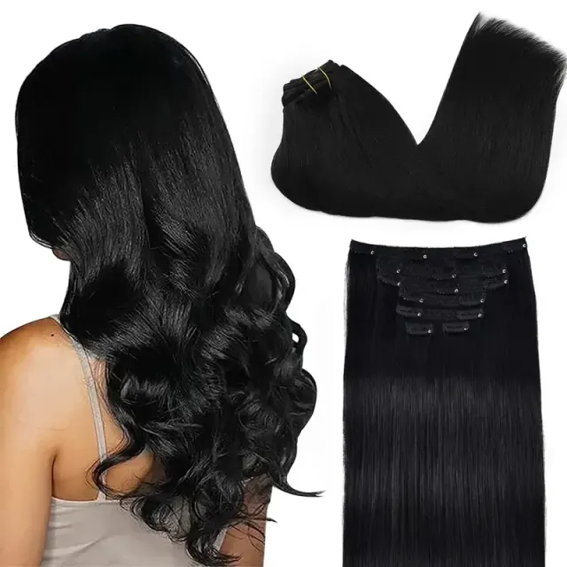 Extensions de cheveux naturels à clip pour femmes et filles - lisses, Remy, pour un usage quotidien