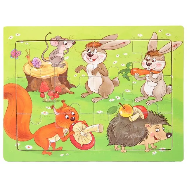 Detské roztomilé drevené puzzle so zvieratkami 16