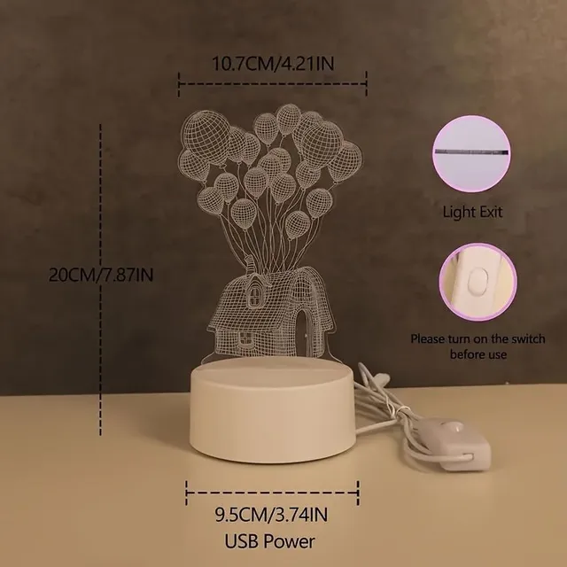 Dekorativní 3D LED lampička s motivem balónkového domu