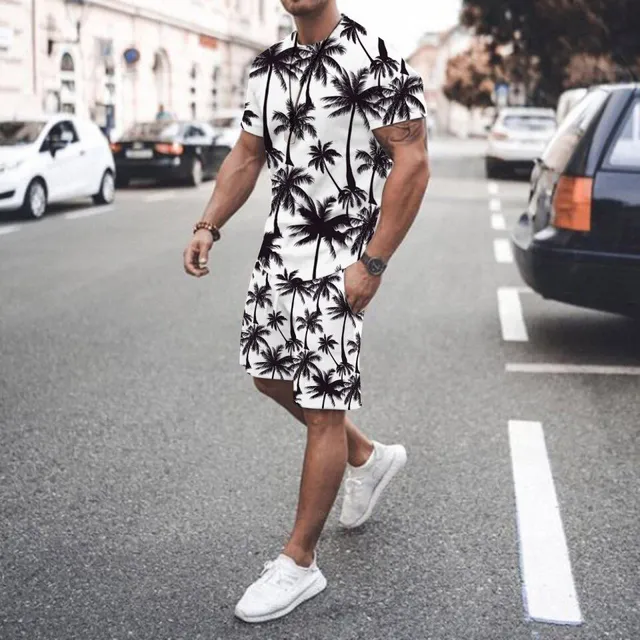 Férfi divatos kétrészes nyári készlet - Póló + rövidnadrág