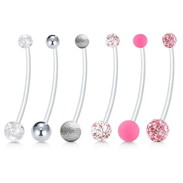 Flexible dumbbell tongue or belly button piercing with plastic rod
