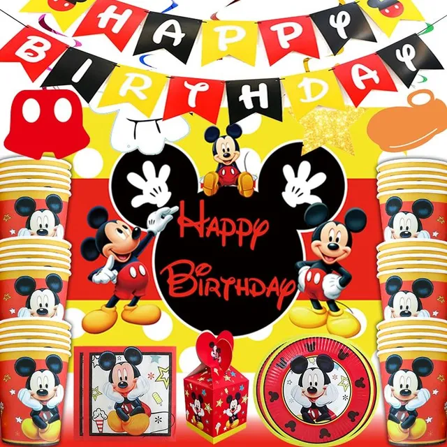 Disposable birthday decorations for children's party with Mickey Mouse motif