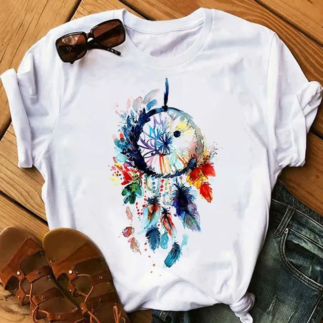 Piękny damski letni t-shirt z eleganckim motywem 3343 S