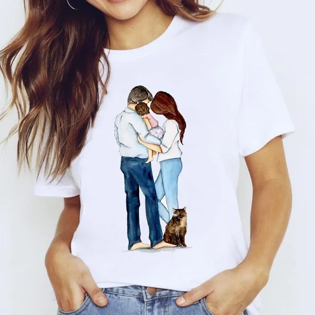 Women's T-shirt with a gentle mother and daughter print CZ23200 S