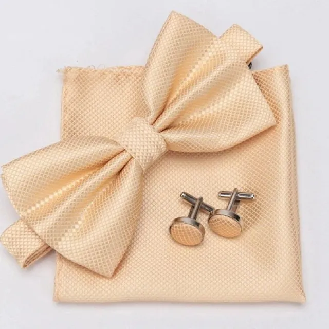 Men's bow tie, handkerchief and cufflinks