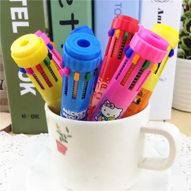 Set of 24 cute ten-color ballpoint pens with cartoon motifs