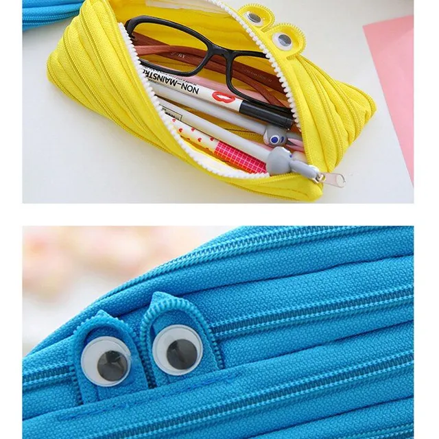 A colorful small school pencil with funny, moving eyes - different colors