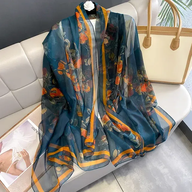 Silk scarf for women with luxury print, long and in many colour variations