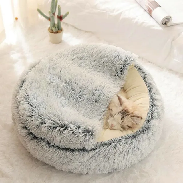 Iarna 2in1 Cat Bed / Cot rotund cald Pet Bed Casa lung Plush cald sac de dormit Couch pernă