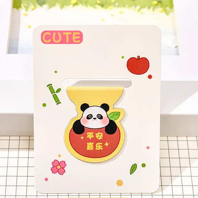 Set of 12 cute magnetic bookmarks with drawn panda for students