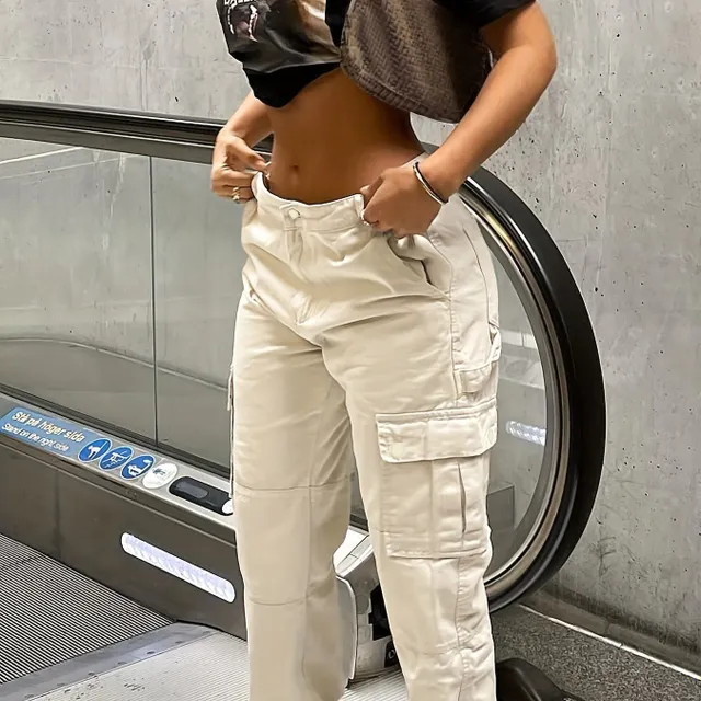 Original Cargo pants with wide pants, loose pockets - High waist - Comfortable and stylish