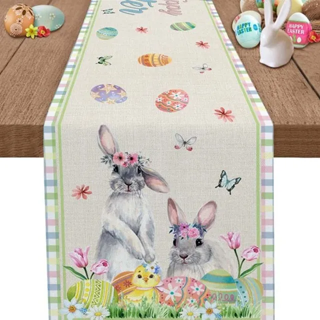 Distinctive table runner with Easter print and multicoloured flowers for a modern board Šárka