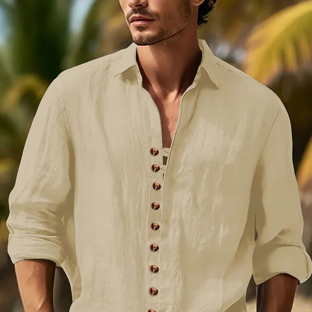 Men's breathable linen shirt in casual vintage style with long sleeves and buttons