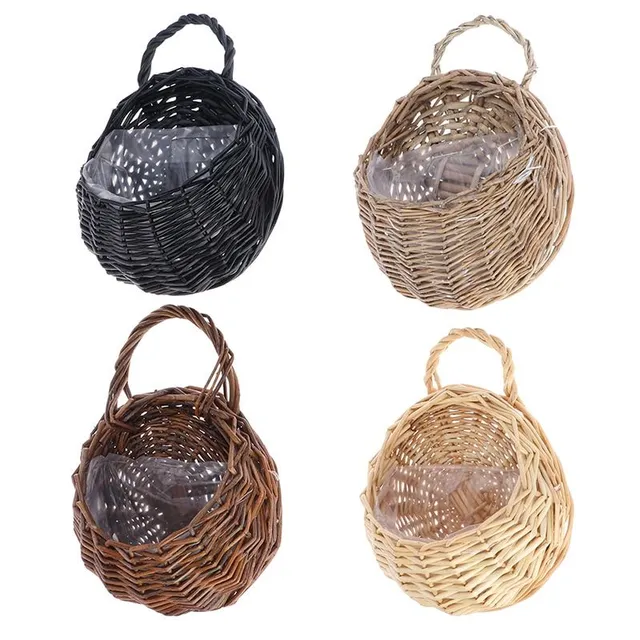 Hanging wicker retro flower basket