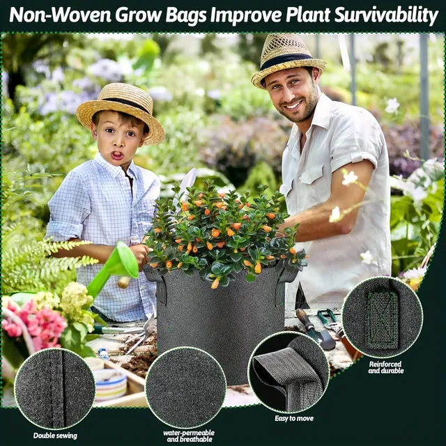 Growing bags 18,93 L - Universal pots made of nonwoven fabric with handles for vegetables, fruit, flowers, herbs, succulents and bonsai