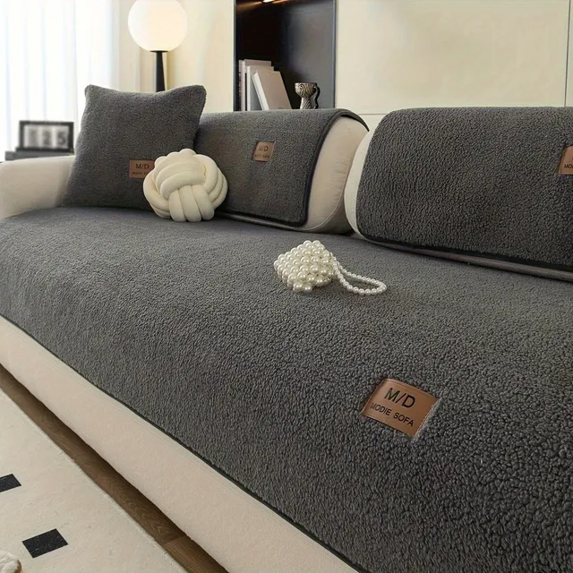 Plush sofa cover with anti-slip and reinforcement