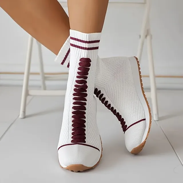 Women's knitted shoes with coloured blocks, sliding, casual, with soft sole, breathable, elastic