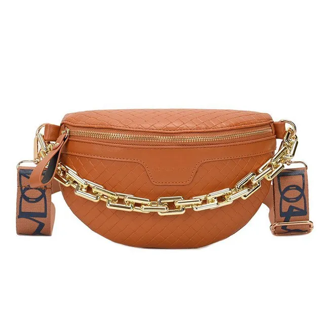Luxurious women's fanny pack over shoulder with chain