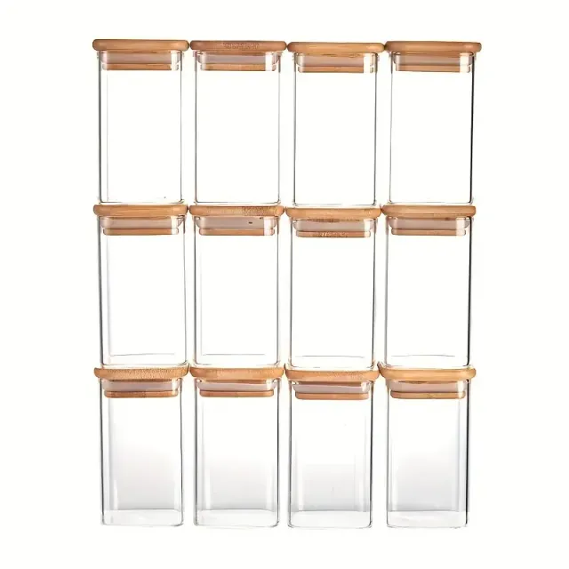 12pcs Set Airtight Glass Dish with lid, Transparent Dishes On Storage Food With Sealing Bamboo lid