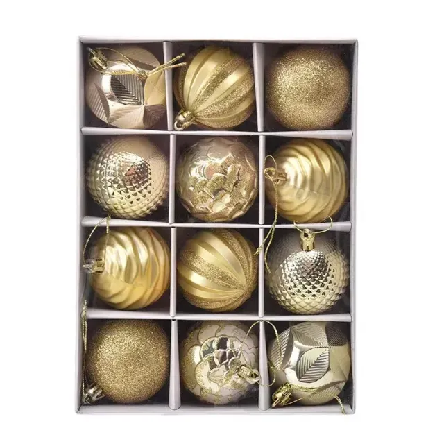 Set of beautiful Christmas ornaments in the shape of a ball and fine decoration - 12 pcs