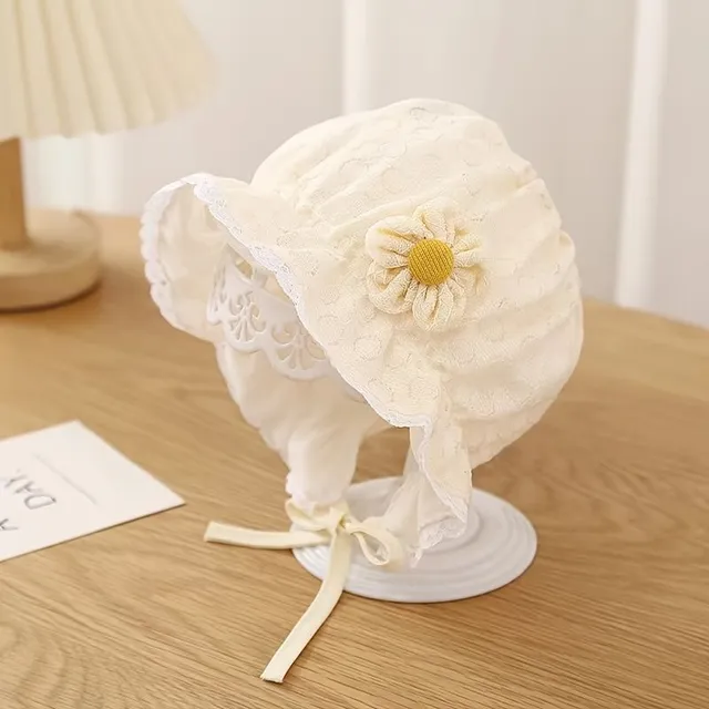 Baby hat with lace and UV protection for princesses for spring and autumn