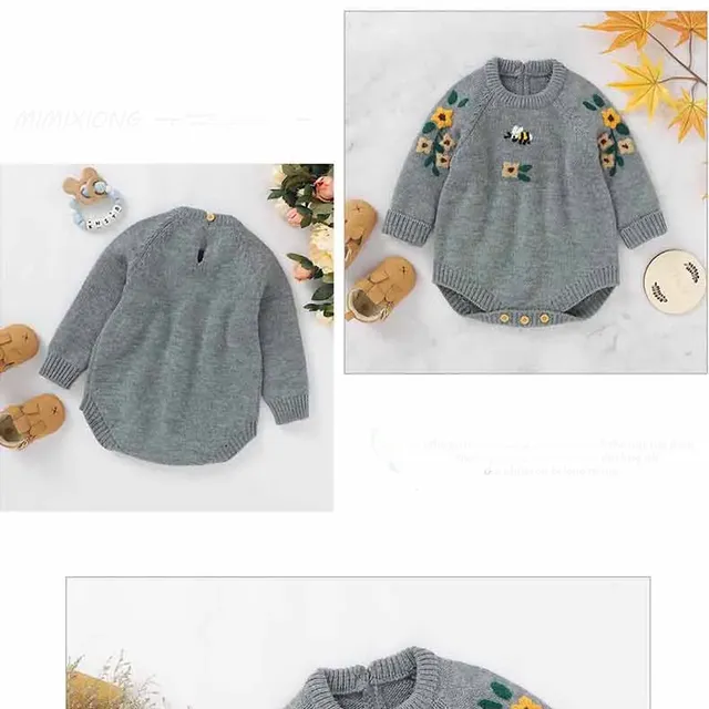 Salopetă tricotată pentru fetițe, drăguță și brodată, confortabilă și călduroasă pentru copii mici