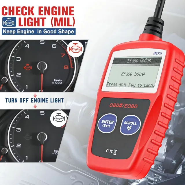 Diagnostic tool for car: MS309 OBD2/EOBD reader and lubrication error codes - improved version