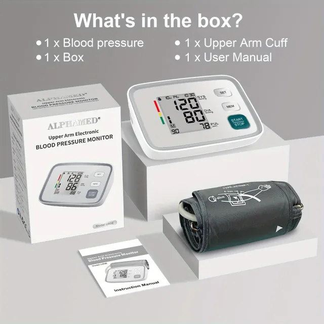 Măsurător automată a tensiunii arteriale pentru acasă cu afișaj digital și manșetă reglabilă (bateriile nu sunt incluse)